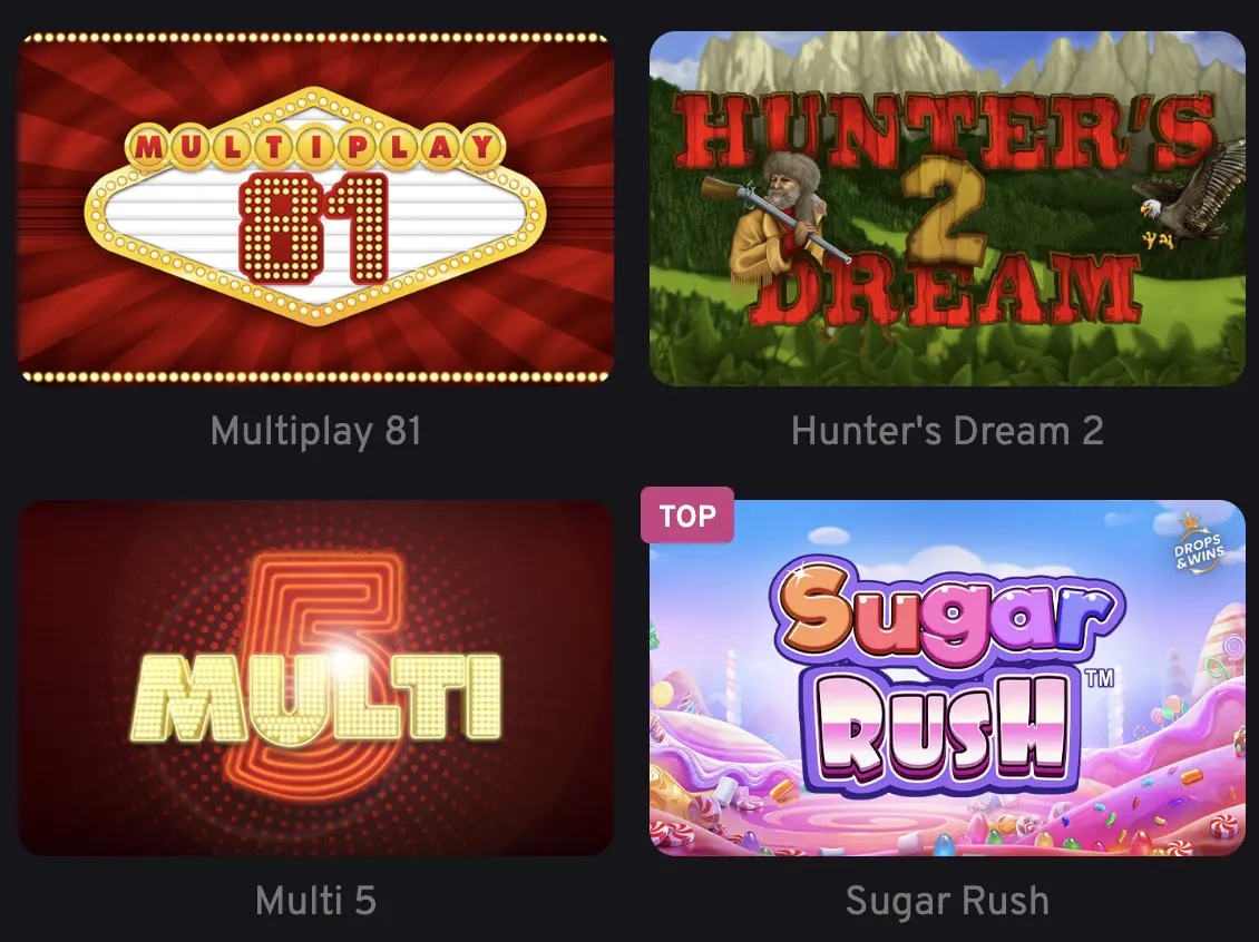Hrací automaty Multiplay 81, Hunter’s Dream 2, Multi 5 a Sugar Rush online. Online automaty Multiplay 81, Hunter’s Dream 2, Multi 5 a Sugar Rush.